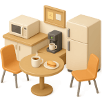 ¿Dónde descansas y tomas café en el trabajo?