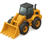 ¿Qué vehículo de construcción carga material con una pala frontal grande?