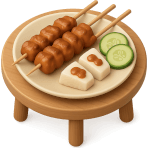 ¿Qué brochetas de carne asiáticas marinadas con salsa de cacahuate comes?